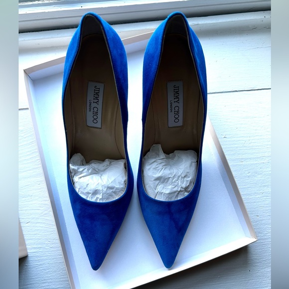 Jimmy Choo Suede Abel Aegean Blue Pumps - Picture 1 of 5